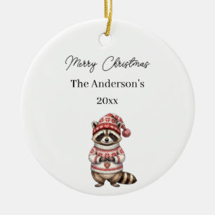 Weihnachts-Waschbär-Aquarell-Familie Keramik Ornament