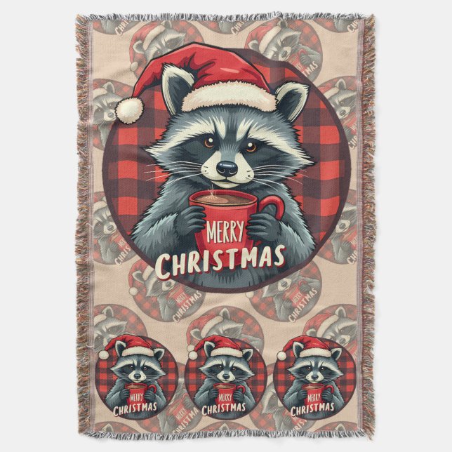 Weihnachts-Waschbär-Kakao-Freude Decke (Vorderseite Vertikal)