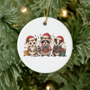 Weihnachts-Waschbär Opossum Panda Santa Hut Xmas Keramik Ornament