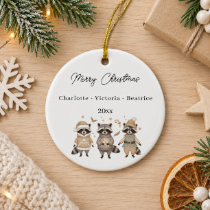 Weihnachts-Waschbären-Freunde-Wasserfarben Keramik Ornament