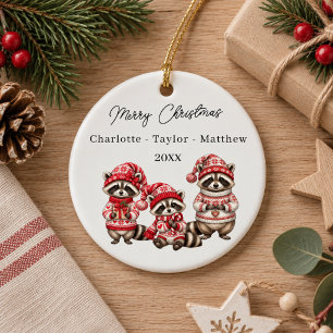 Weihnachts-Waschbären-Geschwister-Kinder-Wasserfar Keramik Ornament