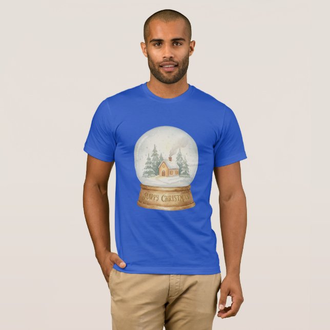 Weihnachts-Wasserfarb-Schneekugel-Hütte T-Shirt (Vorne ganz)