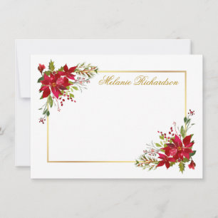 Weihnachts-Wasserfarbe-Blumen-Rot Poinsettie Gold Mitteilungskarte