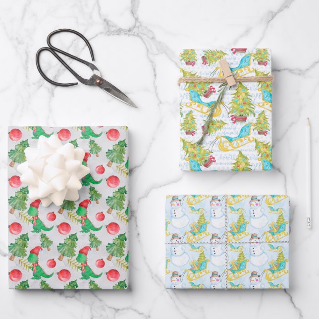 Weihnachts-Wasserfarbe für Kinder Geschenkpapier Set (Vorderseite)