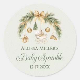 Weihnachts-Wasserfarbe-Grün Winter-Baby-Sprinkle Runder Aufkleber