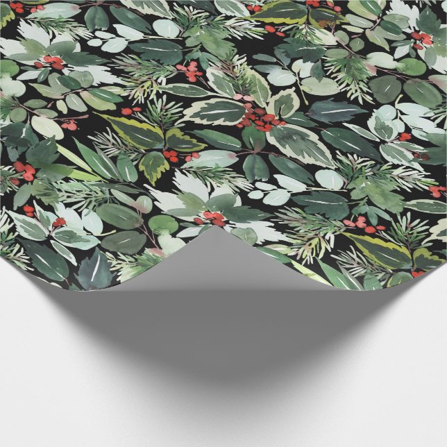 Weihnachts-Wasserfarbe Holly Berries Branchentag Geschenkpapier (Ecke)