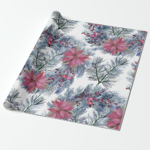 Weihnachts-Wasserfarbe-Poinsettia-Kranz-Arrangemen Geschenkpapier
