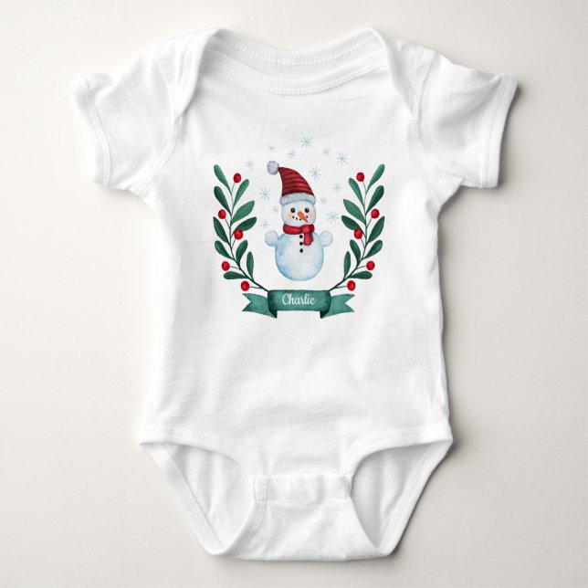 Weihnachts Wasserfarbe Snowman Custom Baby Strampler (Vorderseite)