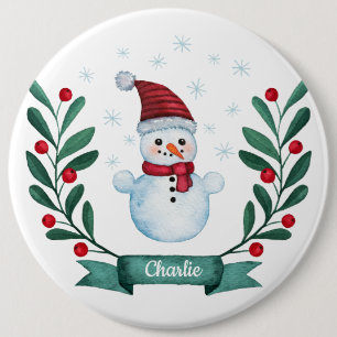 Weihnachts Wasserfarbe Snowman Custom Button
