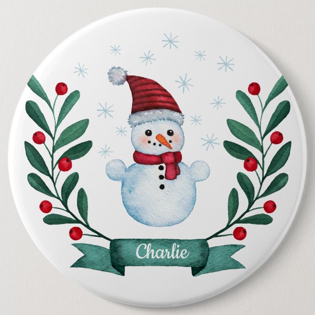 Weihnachts Wasserfarbe Snowman Custom Button (Vorderseite)