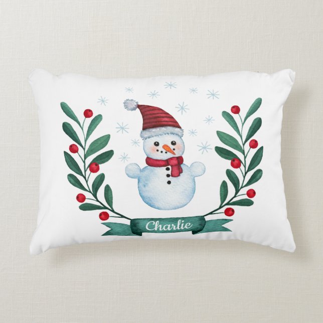 Weihnachts Wasserfarbe Snowman Custom Dekokissen (Vorderseite)