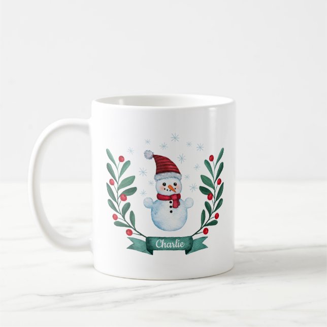 Weihnachts Wasserfarbe Snowman Custom Kaffeetasse (Links)