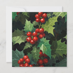 Weihnachts-Wasserfarbe Stechpalmen-Beeren-Blätter Feiertagskarte