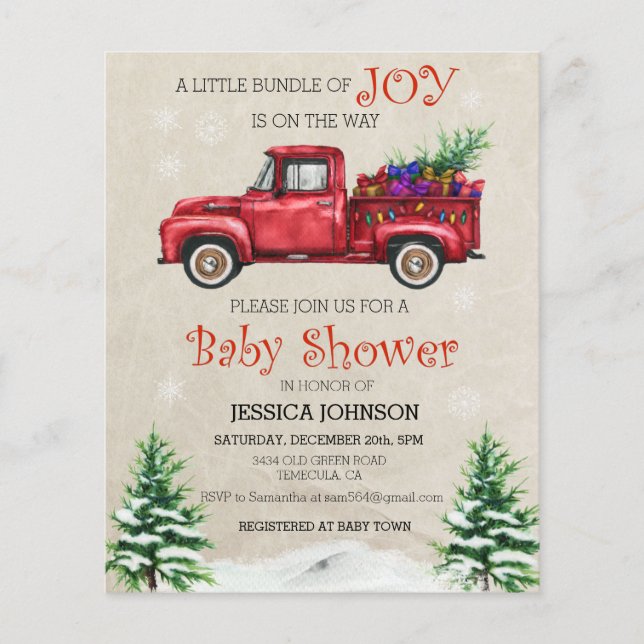 Weihnachts Wasserfarbe Truck Baby Duschbundle Freu Flyer (Vorne)