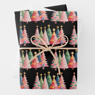 Weihnachts-Wasserfarben-Bäume Süße Xmas Rosa Geschenkpapier Set