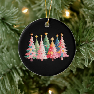 Weihnachts-Wasserfarben-Bäume Süße Xmas Rosa Keramik Ornament