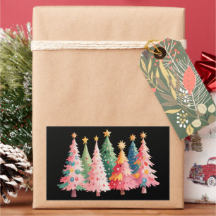Weihnachts-Wasserfarben-Bäume Süße Xmas Rosa Rechteckiger Aufkleber