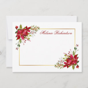 Weihnachts-Wasserfarben-Blumen-Poinsettie Rot Gold Mitteilungskarte