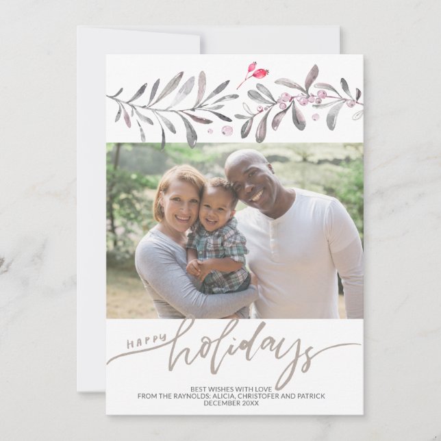 Weihnachts-Wasserfarben-Foto Feiertagskarte (Vorderseite)