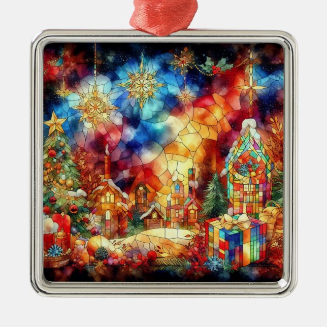 Weihnachts Wasserfarben gestanztes Glas Ornament Aus Metall (Vorne)