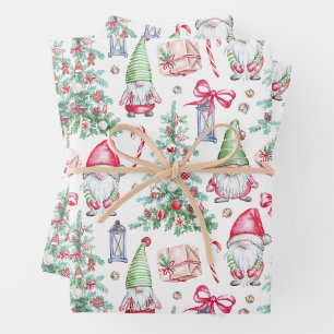 Weihnachts-Wasserfarben-Gnome, Weihnachtsbäume Geschenkpapier Set