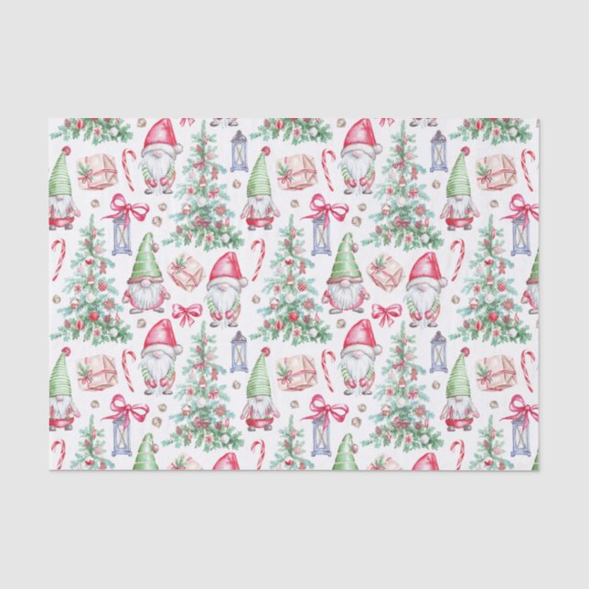 Weihnachts-Wasserfarben-Gnome, Weihnachtsbäume Seidenpapier (Vorderseite)