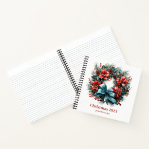 Weihnachts-Wasserfarben-Kranz mit Stechpalme Notizbuch