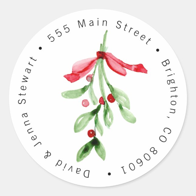 Weihnachts-Wasserfarben-Mistletoadressen-Etikett Runder Aufkleber (Vorderseite)