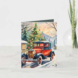 Weihnachts-Wasserfarben-Oldtimer & Rezept Weihnach Karte