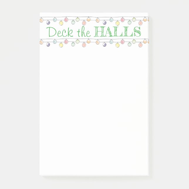 Weihnachts Wasserfarben Ornamente Decke die Hallen Post-it Klebezettel (Vorderseite)