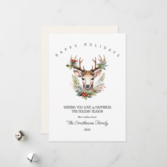Weihnachts-Wasserfarben-Rentierkarte Feiertagskarte (Vorderseite/Rückseite Beispiel)