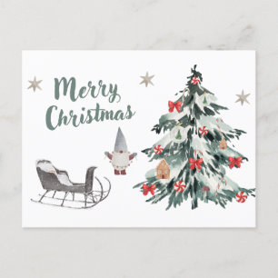Weihnachts-Wasserfarben-Tannenbaum, Gnom Feiertagspostkarte