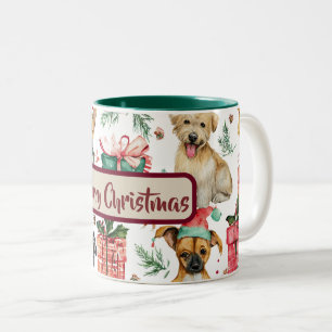 Weihnachts-Wasserfarben-Welpen-Muster-Kaffeetasse Zweifarbige Tasse