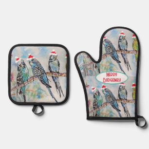 Weihnachts-Wasserfarbenmaler Vogel Ofenhandschuh & Topflappen-Set