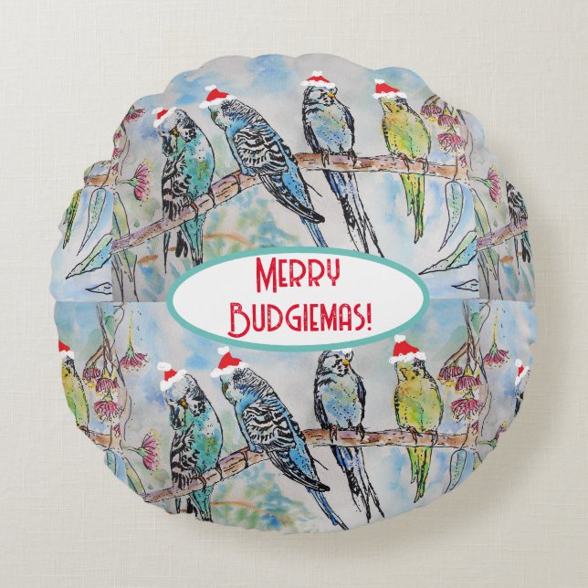 Weihnachts-Wasserfarbenmaler Vogel Rundes Kissen (Vorderseite)