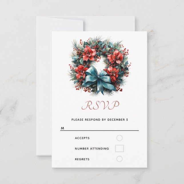 Weihnachts Wasserfarbenreath mit Holly RSVP Karte (Vorderseite)