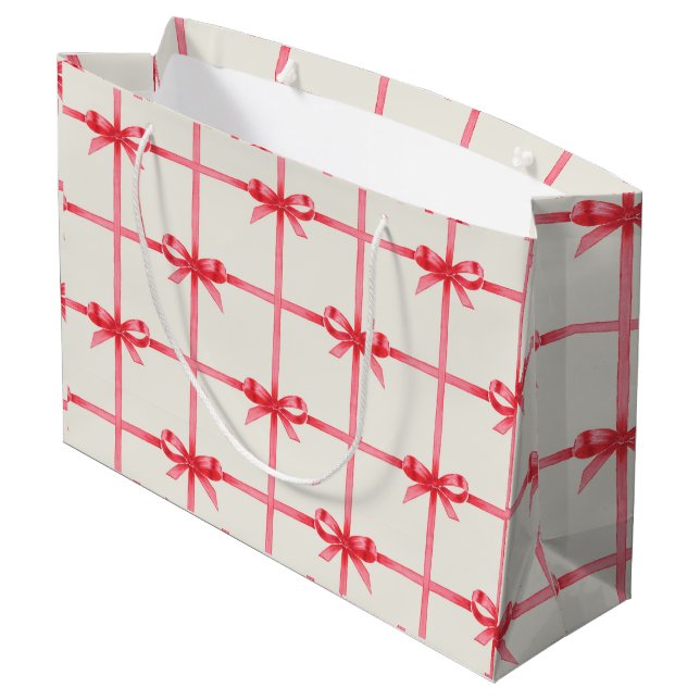Weihnachts-Wasserfarbenrote Bogen und Karierte Große Geschenktüte (Rückseite Schrägansicht)