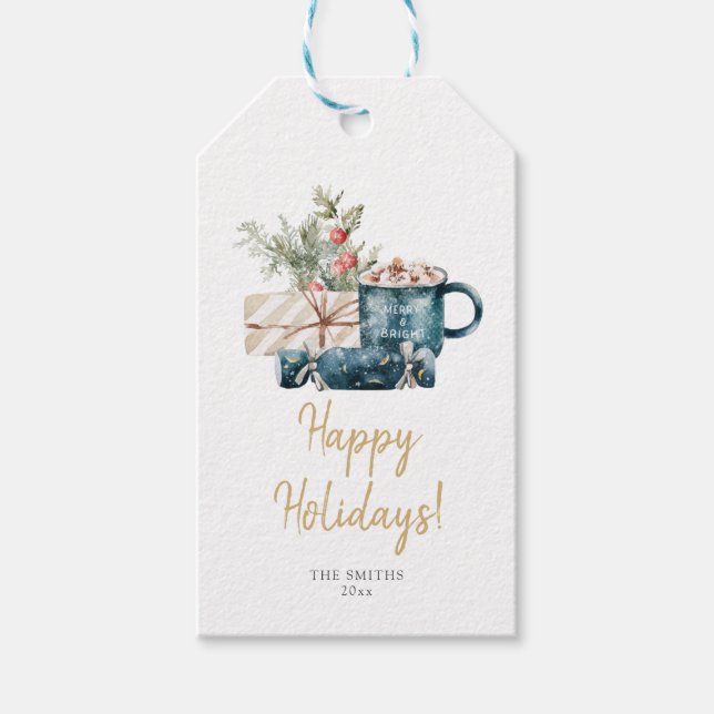 Weihnachts-Watercolor-Foliage-Geschenktasten Geschenkanhänger (Vorderseite)
