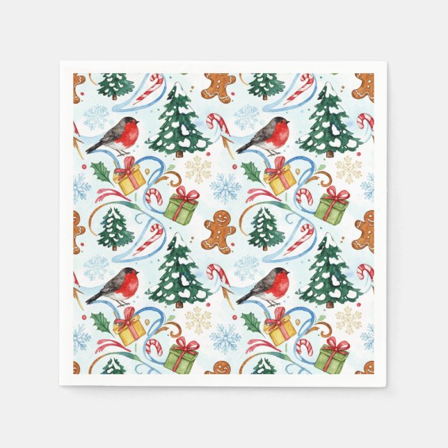 Weihnachts-Watercolor-Muster Serviette (Vorderseite)