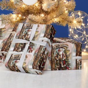 Weihnachts-Watercolor-Weihnachtsmann mit Welpe Geschenkpapier