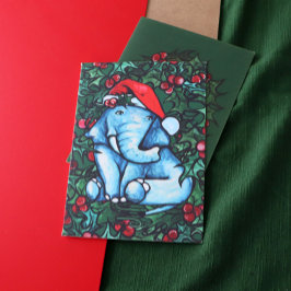 Weihnachts-Weihnachten Elephant mit Holly Karte