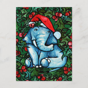 Weihnachts-Weihnachten Elephant mit Holly Postkarte