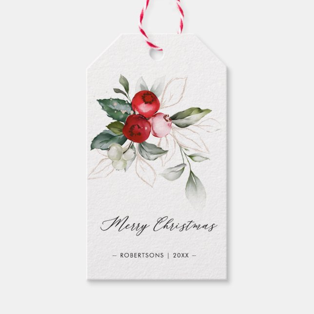 Weihnachts-Weihnachten | Holly Berries Gold-Gesche Geschenkanhänger (Vorderseite)