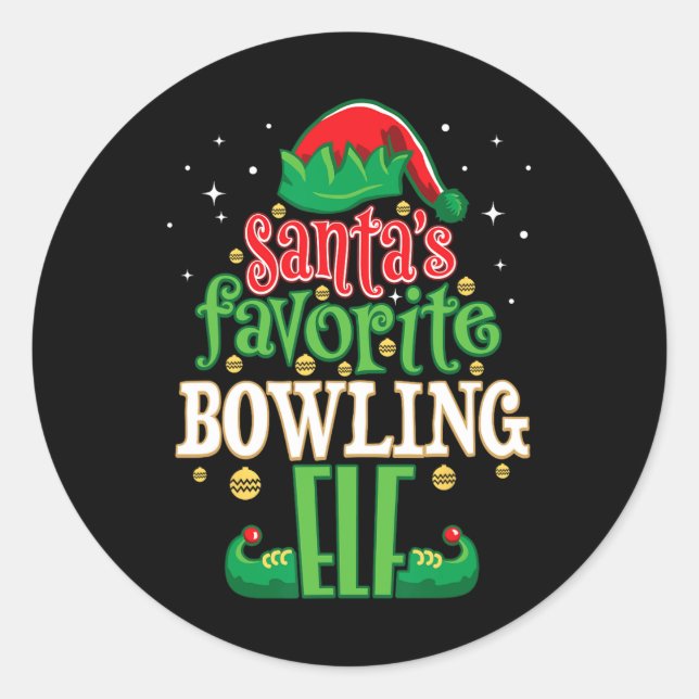 Weihnachts-Weihnachts-Matching Bo, Bowling Elf Runder Aufkleber (Vorderseite)
