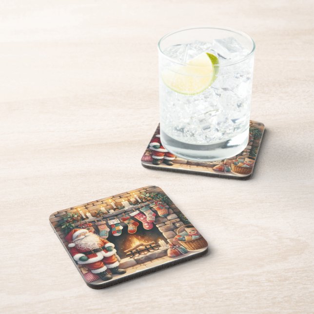 Weihnachts-Weihnachts-Strümpfe am Feuerplatz Getränkeuntersetzer (Rechte Seite)