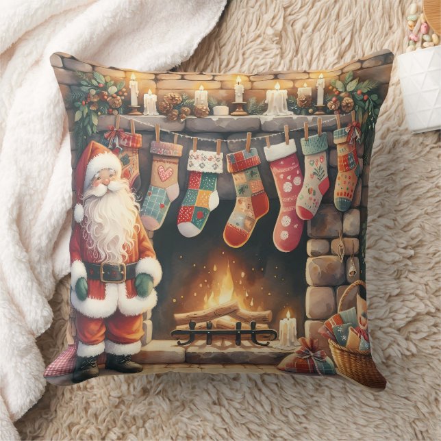 Weihnachts-Weihnachts-Strümpfe am Feuerplatz Kissen (Decke)