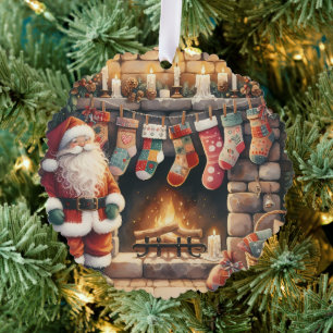 Weihnachts-Weihnachts-Strümpfe am Feuerplatz Ornament Karte