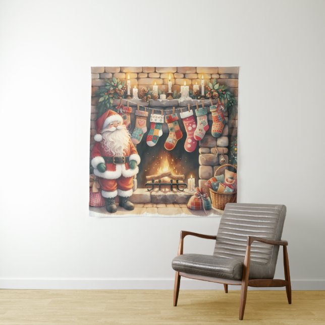 Weihnachts-Weihnachts-Strümpfe am Feuerplatz Wandteppich (Beispiel)