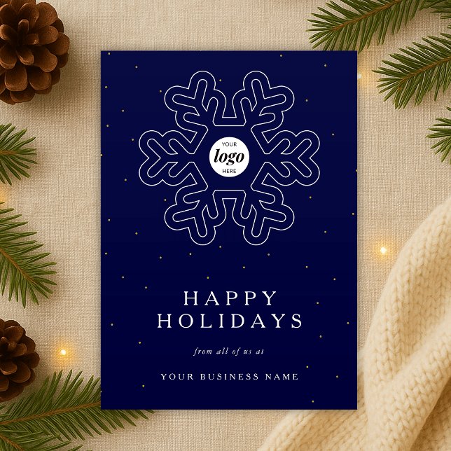 Weihnachts-Weihnachts-Weihnachtsgeschenk für Unter Feiertagskarte (Modern corporate business logo Christmas snowflake navy blue and white holiday card)