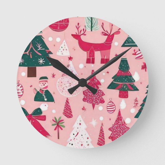 Weihnachts Weihnachtsbäume Schneeflocke Runde Wanduhr (Vorderseite)